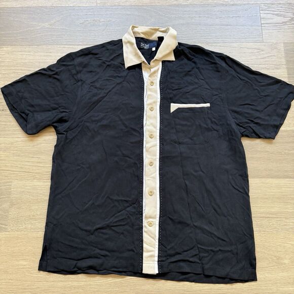Nat Nast Shirt Men Large Silk Black Bowling Charlie Sheen Short Sleeve Button Up - Picture 1 of 9